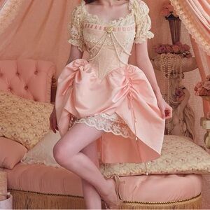 Elegant Lace Trimmed Pink Dress